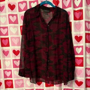 Lane Bryant Burgundy Camouflage Sheer Blouse Size 18/20